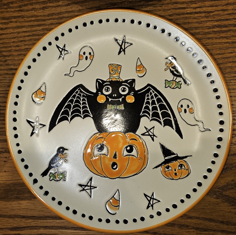 Eli + Ana Creep Show Halloween Ceramic Salad Plates Set - Black, Orange, White - Picture 3 of 6